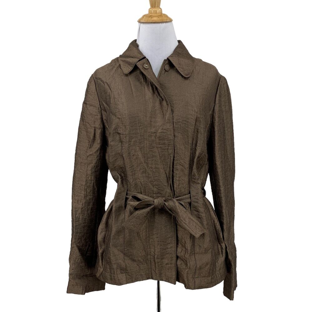 J.Jill Jacket Womens 6 Metallic Bronze Waist Tie Full Zip Snap Buttons Lined